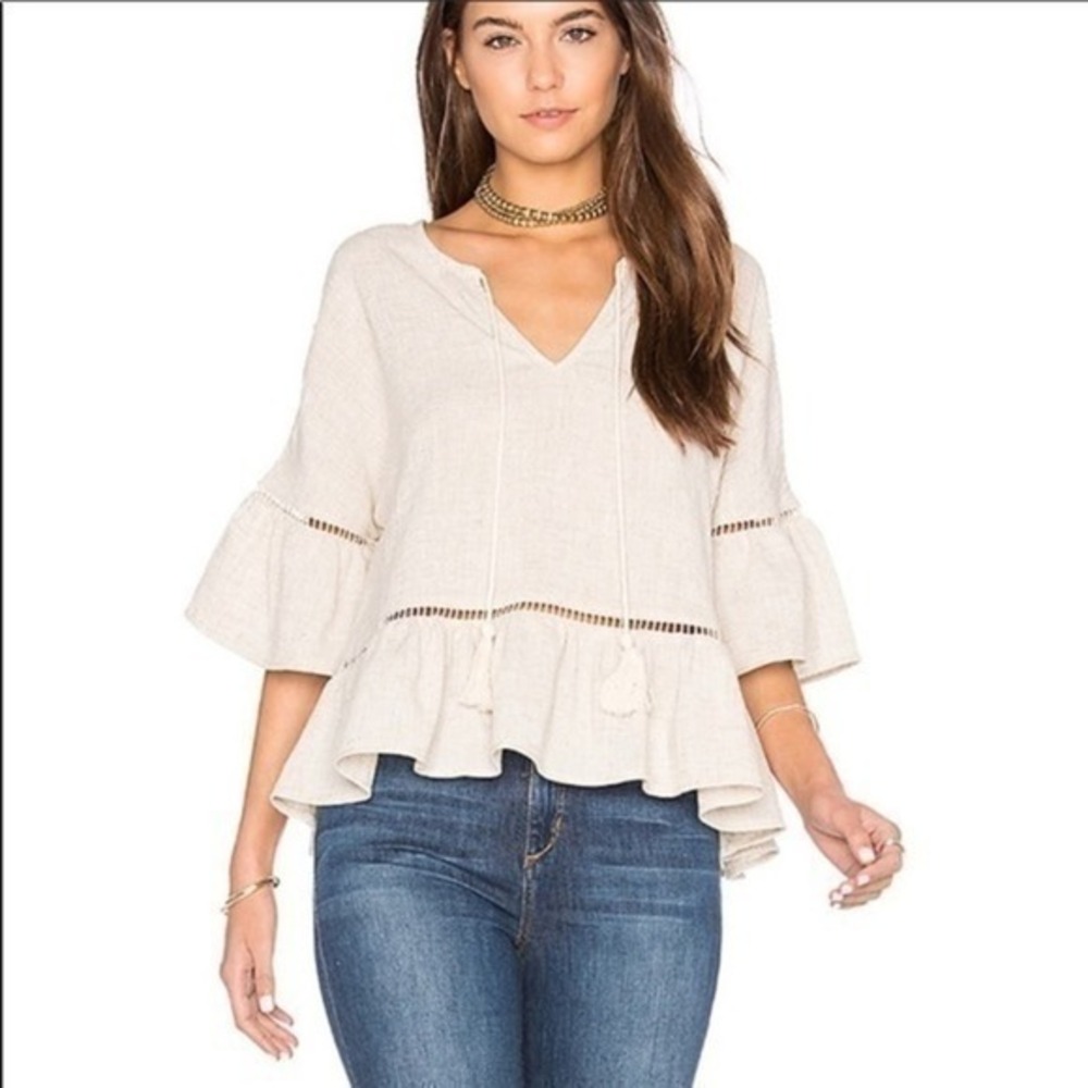 Revolve Maven West Ruffle Lattice Linen Top Size Small